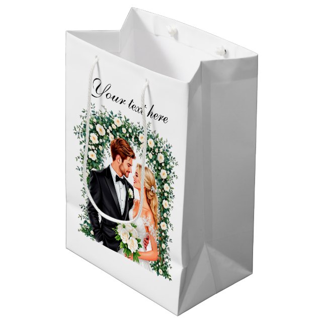 Sac Cadeau Moyen Cute wedding Bride Groom customizable (Devant Angle)