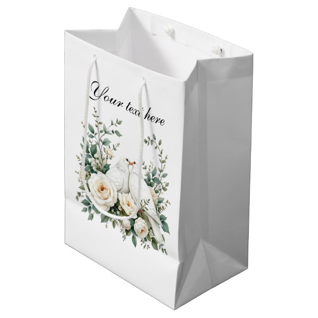 Sac Cadeau Moyen Cute wedding love doves customizable (Devant Angle)
