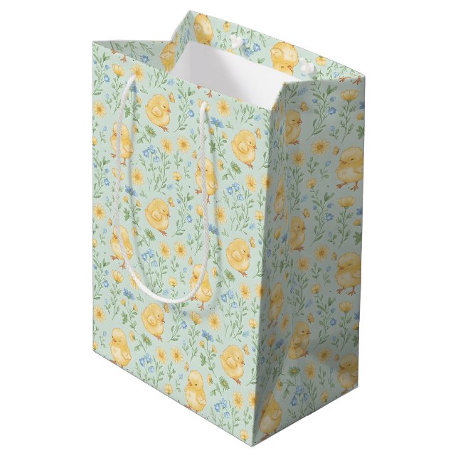 Sac Cadeau Moyen Cute Yellow Chicks and Flowers Pattern (Dos Angle)