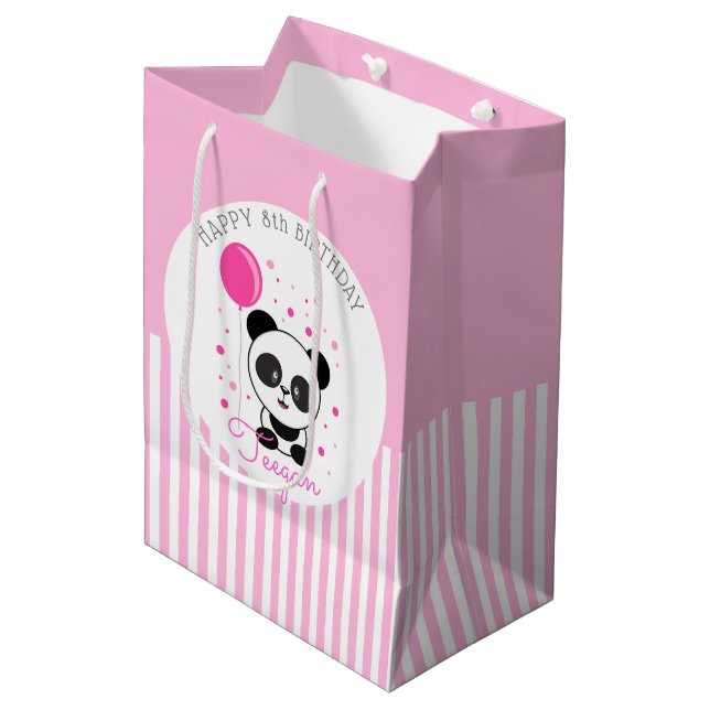 Sac Cadeau Moyen Cutie Panda Rose Personnalisé Anniversaire (Devant Angle)