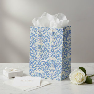 Sac Cadeau Moyen Cygne romantique damassé cœur d'amour