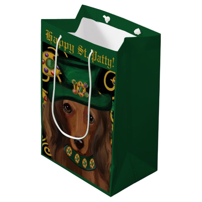 Sac Cadeau Moyen Dachshund aux longs poils rouges (Devant Angle)