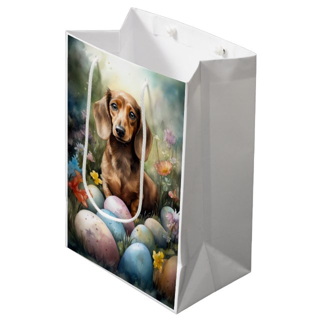Sac Cadeau Moyen Dachshund aux oeufs de Pâques (Devant Angle)