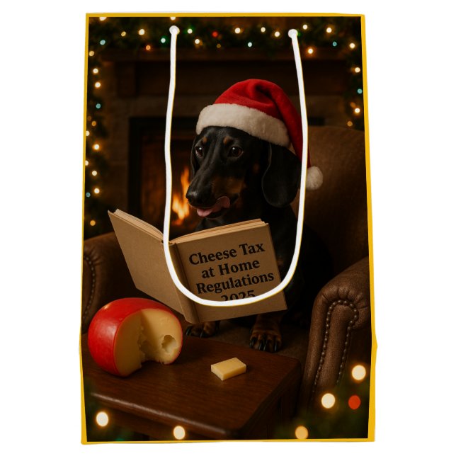 Sac Cadeau Moyen Dachshund 'Cheese Tax' Christmas gift bag  (Dos)