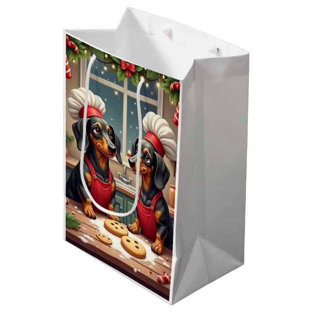 Sac Cadeau Moyen Dachshund Christmas Cookie Bakers Holiday Painting (Devant Angle)