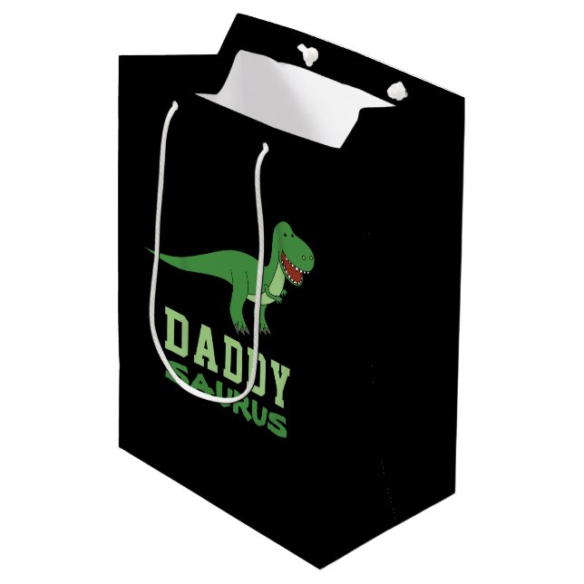 Sac Cadeau Moyen Daddysaurus Dinosaur T-Rex Dino Papa Fête des père (Devant Angle)