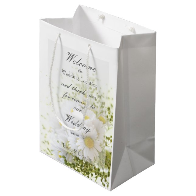 Sac Cadeau Moyen Daisées en Amour - Bouquet Mariage modifiable (Devant Angle)