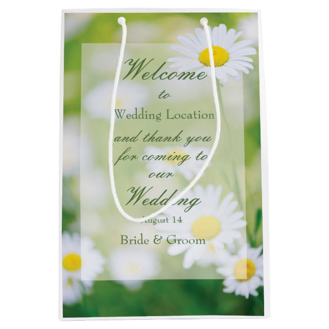 Sac Cadeau Moyen Daisy Daisies Fleur Floral Mariage d'été (Devant)