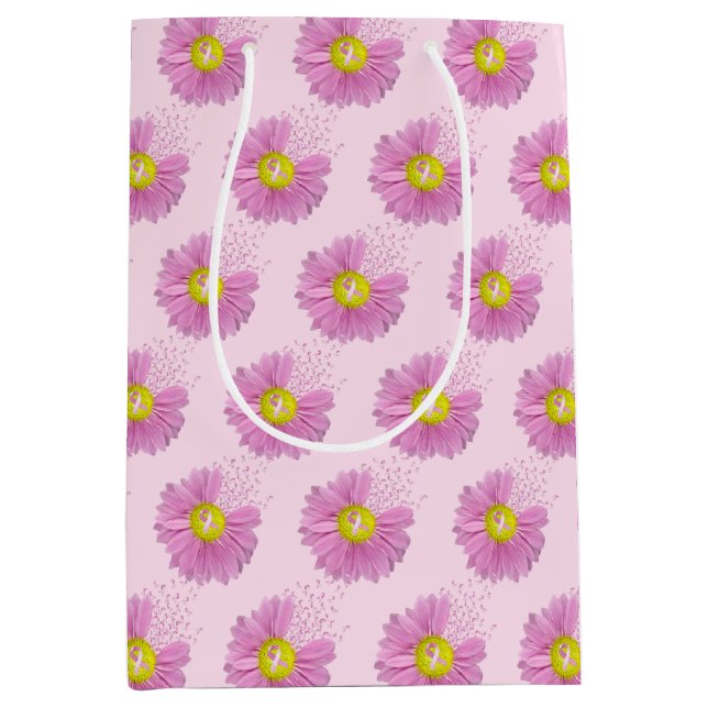 Sac Cadeau Moyen Daisy Pink Breast Cancer Survivor Ribbons (Devant)