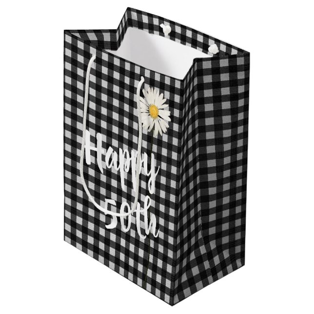 Sac Cadeau Moyen Daisy pour 50e anniversaire sur Gingham (Devant Angle)