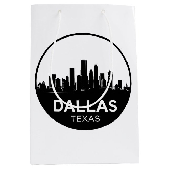 Sac Cadeau Moyen Dallas Texas Skyline Black and White Cityscape (Devant)