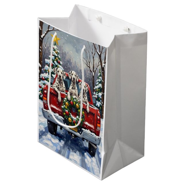 Sac Cadeau Moyen Dalmatian Christmas Red Truck Holiday (Devant Angle)