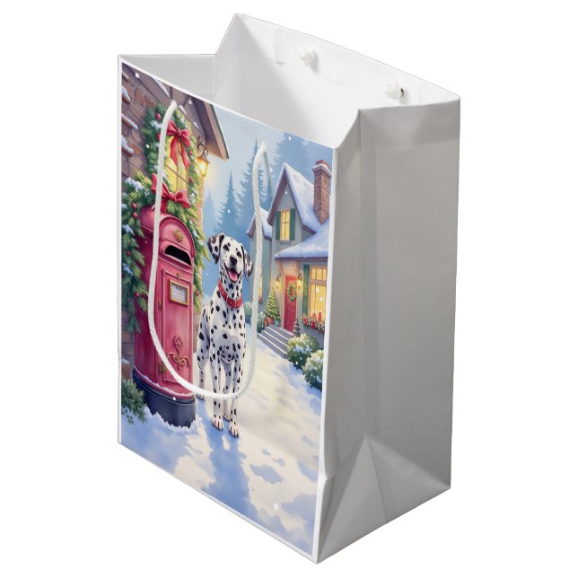 Sac Cadeau Moyen Dalmatian Festive Mailbox Christmas Art (Devant Angle)