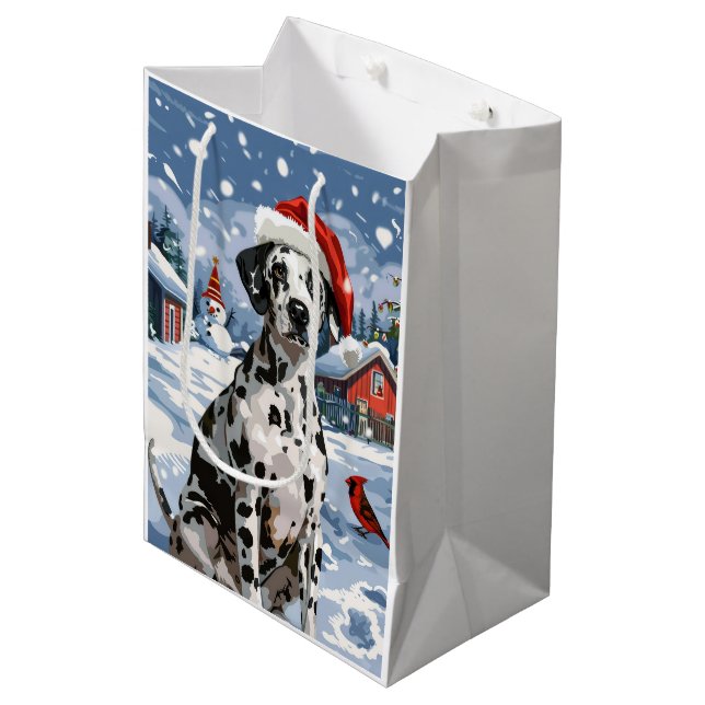 Sac Cadeau Moyen Dalmatie Winter Wonderland Noël Joie (Devant Angle)