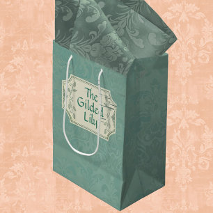 Sac Cadeau Moyen Damassé Vert Pin Fumé Vintage Personnalisé