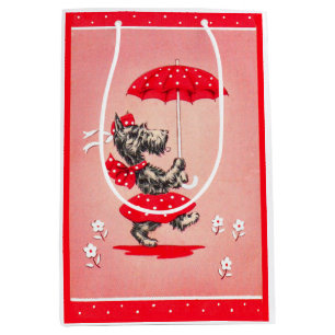 Sac Cadeau Moyen Dame de chien écossaise portant un parapluie