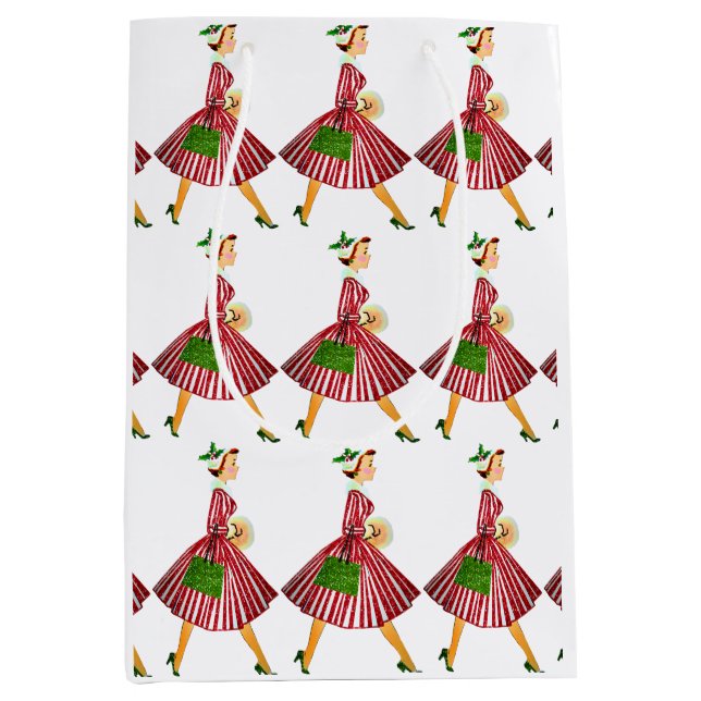 Sac Cadeau Moyen Dame de Noël vintage 1950   (Devant)