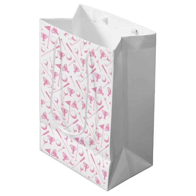 Sac Cadeau Moyen Dames Golfing Motif rose blanc Preppy Toile (Devant Angle)