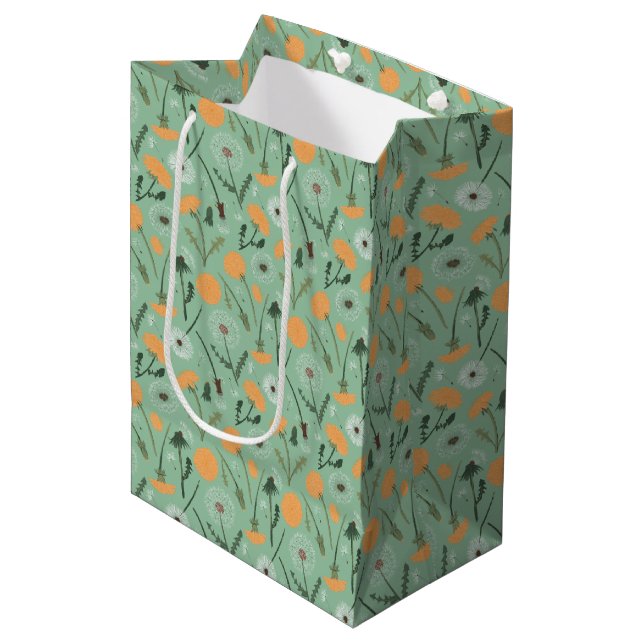 Sac Cadeau Moyen Dandelion Fleurs Orange Floral Modèle (Devant Angle)