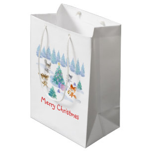 Sac Cadeau Moyen Danse Animaux de forêt Noël Aquarelle