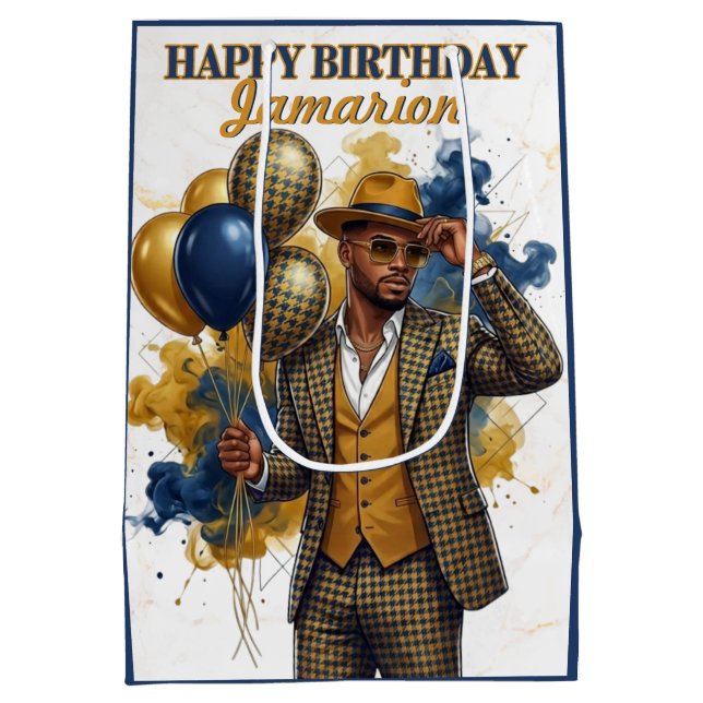 Sac Cadeau Moyen Dapper Gentleman Mustard and Navy Birthday (Dos)