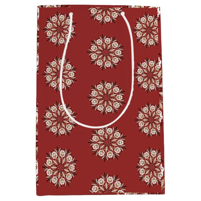 Sac Cadeau Moyen Dark red and white Norwegian Rosemaling floral  (Devant)