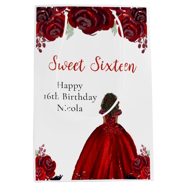 Sac Cadeau Moyen Dark Skin Princess Red Sweet Sixteen  (Devant)