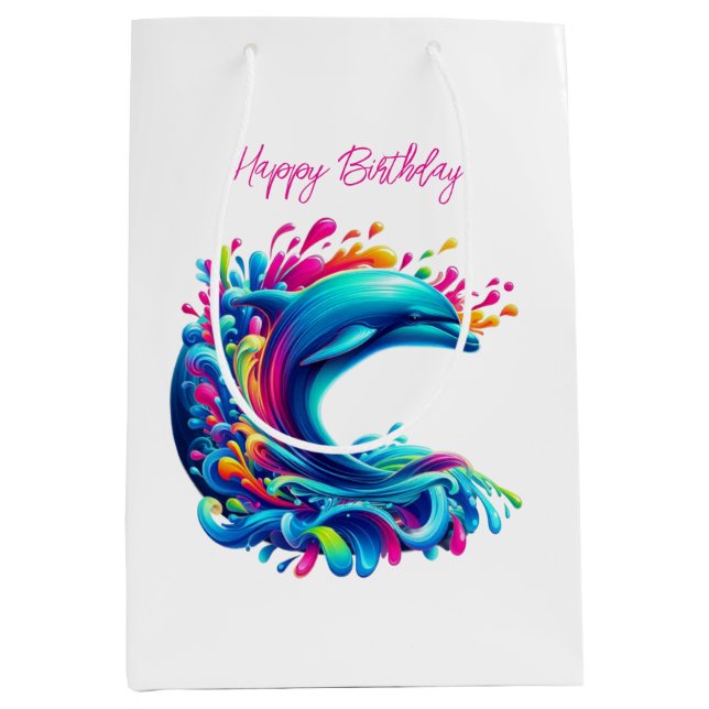 Sac Cadeau Moyen Dauphin coloré - (Devant)