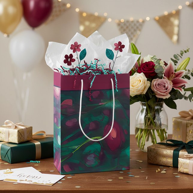 Sac cadeau moyen de roses rouges abstraites atténu (Créateur téléchargé)