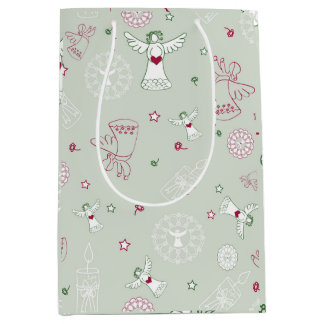 Sac Cadeau Moyen Décoration de Noël, Coloré, motif sans couture,