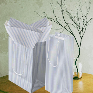 Sac Cadeau Moyen Découpage de cadeau rayé bleu délavé élégant vinta