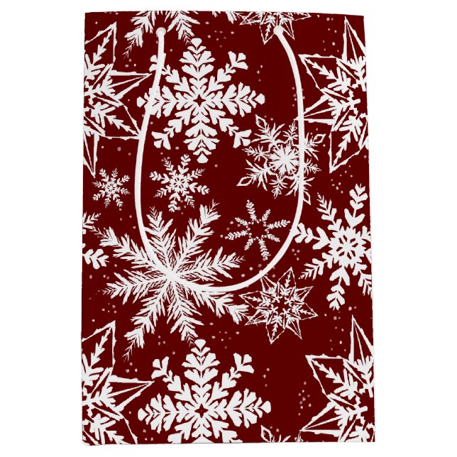 Sac Cadeau Moyen Deep Red Winter Wonderland Snowflake Motif (Devant)