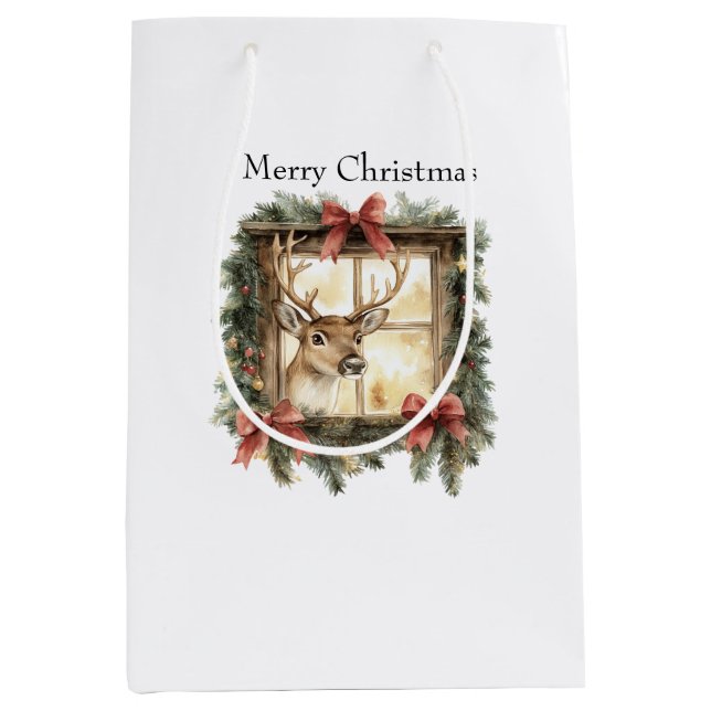 Sac Cadeau Moyen Deer in Window Red Bows Christmas (Devant)
