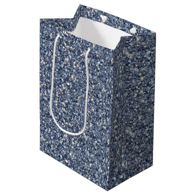 Sac Cadeau Moyen Denim Blue Glitter Birthday (Devant Angle)
