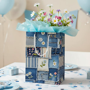 Sac Cadeau Moyen Denim Patchwork