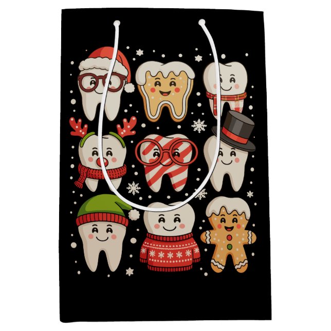 Sac Cadeau Moyen Dentaire Noël mignon Dentiste Santa Hat Xmas (Devant)