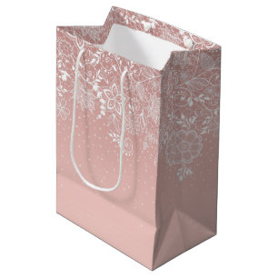 Sac Cadeau Moyen Dentelle blanche élégante florale et conception 