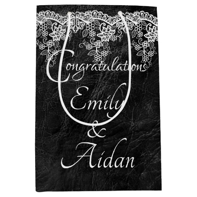 Sac Cadeau Moyen Dentelle Mariage Blanche En Cuir (Devant)