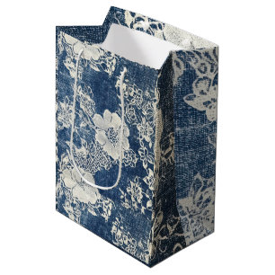 Sac Cadeau Moyen Dentelle vintage et texture de Denim