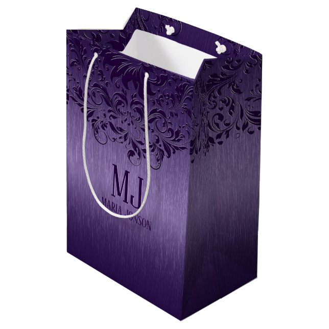 Sac Cadeau Moyen Dentelle violette en aluminium brossé métallisé vi (Dos Angle)