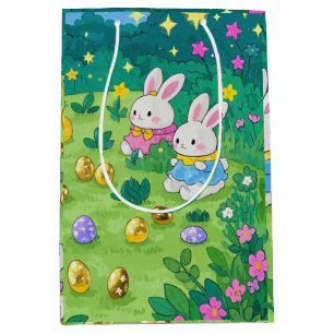 Sac Cadeau Moyen Des lapins de caricature cachant des oeufs dans un