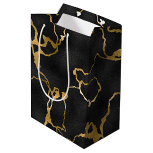 Sac Cadeau Moyen Design de luxe noir et or motif glam