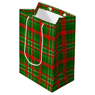 Sac Cadeau Moyen Design de Motif de Noël Tartan vert