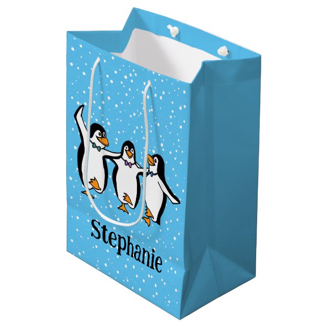 Sac Cadeau Moyen Design de pingouins dansants (Devant Angle)