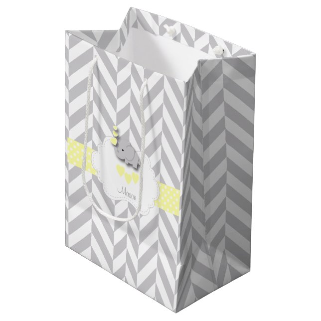 Sac Cadeau Moyen Design éléphant jaune - Baby shower (Devant Angle)