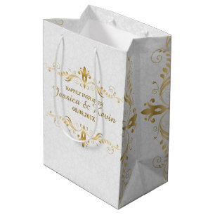 Sac Cadeau Moyen Design Mariage de dentelle florale blanc et clair