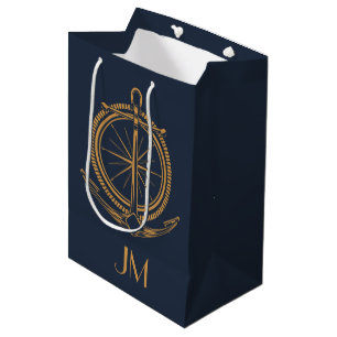 Sac Cadeau Moyen Design nautique avec boussole et ancre en or