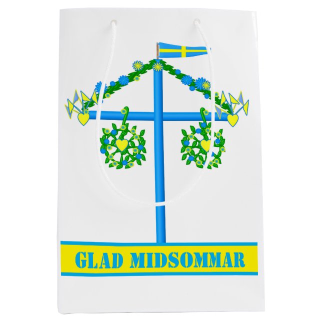 Sac Cadeau Moyen design scandinave, Glad midsommar personnalisé (Devant)