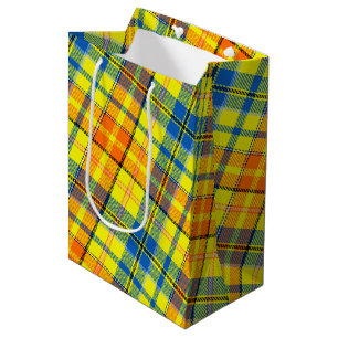 Sac Cadeau Moyen Dessin à carreaux Tartan bleu orange jaune 