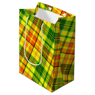 Sac Cadeau Moyen Dessin à carreaux Tartan Orange Vert Jaune